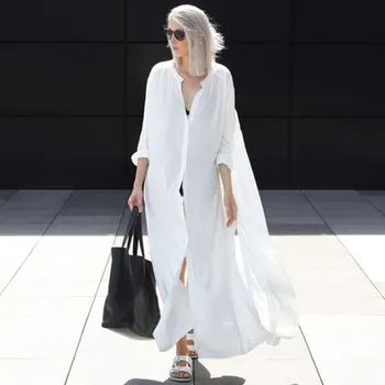 Naiste Suvine Boho Beach Kimono Jakk Feminino Tikandid Pluusi Pikk Särk Valge Camisa Feminina 2021 Tuunika Ülerõivad