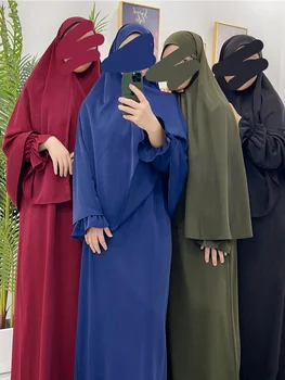 2 Töö Abaya ja Khimar Sobitamine Moslemi Set Jilbab Palve Rõivas Hijab Kleit Abayas Naiste Dubai Ramadaani Islami Eid Komplekt