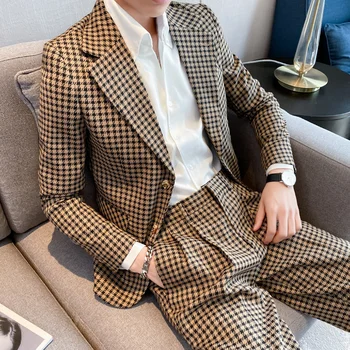 2023 Kevadel Uus Ülikond Meeste Trend Ruuduline korea Versiooni Briti Slim Mood Vabaaja Ilus ühest Mastist Jope Meestele Ülikonnad