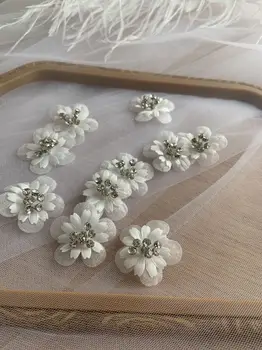 5 Tükki Maha Valge 3D Käsitööna Lilled Organza Lille Applique koos Bead jaoks Zakka Õmblemine,Tüdrukute Seelik,Roosa Pulm Teenetemärgid