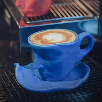 5 Värvi Thingking Cup Kruus Loominguline Kohvi Tass ja Alustass Komplekt Keraamiline Nägu Mudel Kohvi Kruus Köök, Baari Tarvikud Coffeeware Komplekt
