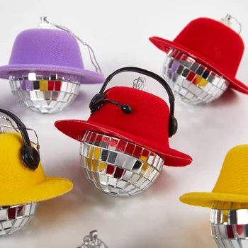 Cowgirl Kauboi Müts Disco Ball Auto Rippus Peegeldav Mini Disco Ball Kaunistused Jõulupuu Pulm Soosib Sünnipäeva