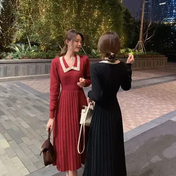 Elegantne Kootud Kleit Naiste Kevad Segast Armas Kampsun Kleit Naine Office Lady Slim Vabaaja Korea Naiste Pikk Kleit
