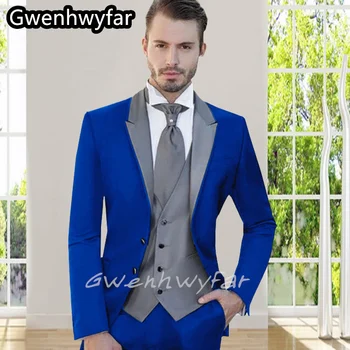 Gwenhwyar Royal Blue Kõrge Kvaliteedi Parim Meeste Ülikond Kevad Sügis Rinnamikrofon Päevase Reisi Välimine Jakk, Vest Püksid kikilips