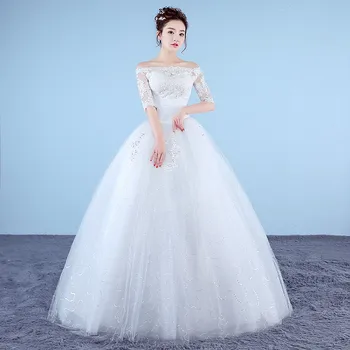 Kohandatud Valge Printsess Lihtne Pulm Kleidid 2022 Uus korea Stiilis Pitsi Poole Varruka Paadi Kaela Pruudi Kleit vestido de noiva