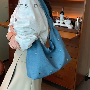 LEFTSIDE Retro Denim (Solid Color Hulkur Kotid Naistele 2023 Trend Disainer Mood Lihtne Nahast Õla Pool Kotti Lady Käekotid