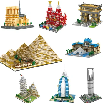 Linna Arhitektuur ehitusplokid Loss Louvre ' i Muuseum, Notre Dame de Paris Khalifa Torni Püramiid Silla Mikro-Telliskivi Mänguasjad Lapsele