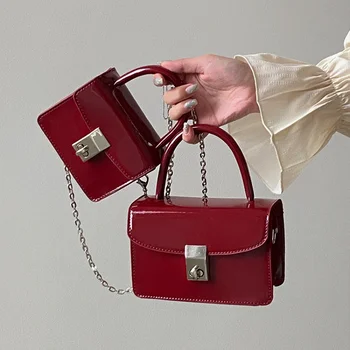 Luksuslik Disain Hasp Väike Ruut Vintage Kott Punane Õla Crossbody Kotid Naiste Mood Naiste Top-käepide Rahakotid ja Käekotid