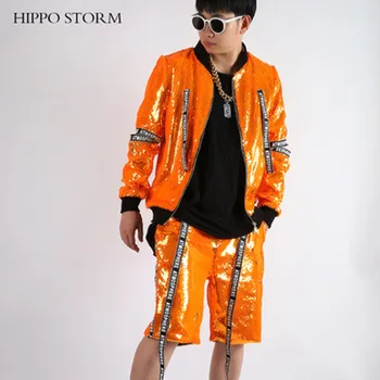 Mood Casual Fashion Läikiv Oranž Litrid Liimida Suvel Lühikese Hip-Hop Baar Kohandatud Tulemuslikkuse Kleit