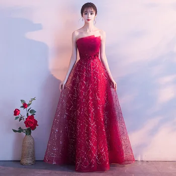 Mõõdus 2XL Naiste Paranenud Olkaimeton Kleit Hiina Klassikaline Lace Up Pall Kleit Aasia Pruut Terviseks Riided Elegantne Kleit