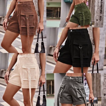 Naiste lühikesed Püksid Kõrge Vöökoht Mood Kuum Lihtne korea Stiilis Vintage Õpilased, Kõik-mängu Fashion Streetwear, millel on Taskud