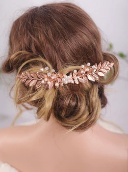 Pruudi Rose Gold Leaf Pulmad Juuksed Kamm Crystal Naiste Headpiece Juuksed Ehted Ballile ja Pool juukseaksessuaare Naistele