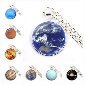 Päikesesüsteemi Kaheksa Planeeti Kaelakee Klaasist Kuppel Kaelakee, Kuu, Maa, Marss, Päike Art Pilt Klaasist Ripats Kaelakee Ehted