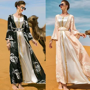 Ramadan Eid Mubarak Avatud Kimono Abaya Dubai Seal Kaftan Türgi Jakk Komplekt Moslemi Naiste Kleit Islam Araabia Rüü Musulmane Jalabiya