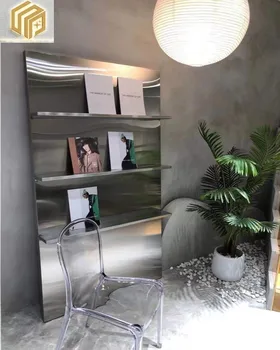 Roostevabast terasest elutuba raamaturiiul, minimalistlik magazine rack, põrand kosmeetika art display rack, display rack -, ladustamis