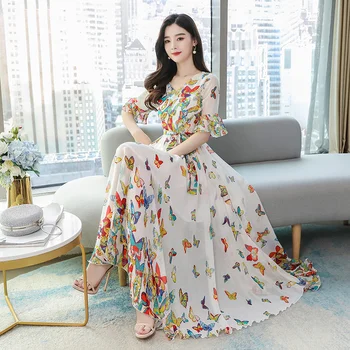 Suvel 2021 uus korea versiooni suured sifonki kleit slim seaside beach kleit super haldjas temperament pikk kleit