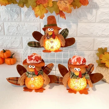 Thanksgiving LED Tuled Türgi Nukk Armas Türgi Aku Jõul Lamp Laua Ornament Jõulud Halloween DIY Käsitöö Kodu