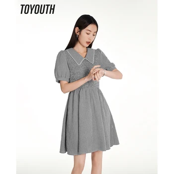 Toyouth Naiste Kleit 2023 Suvel Puhvis Varrukad Nukk Krae A-kuju Must ja Valge Vaadata Plisseeritud Disain Mood Ðikk Lähis-Seelik