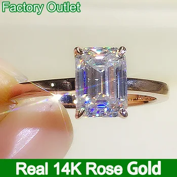 Tõeline 14K Rose Kuld Sõrmus Naiste Kaasamine Aastapäeva Pool abielusõrmus Emerald Moissanite Ruudu, Ristküliku Trendikas 1 2 3 4 5 Ct