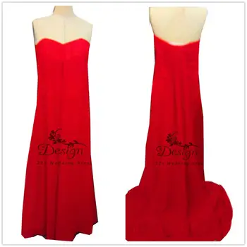 Tõeline Pilte Elegantne Prom Kleit Pikk Punane Sifonki Kullake Kaelus Lõhiku Tülli Õhtul Hommikumantlid Isiku Lõpetamist Pühkima Rongi