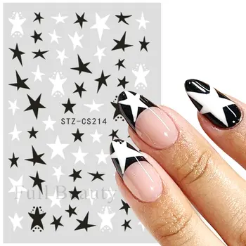 Valge Black Star Nail Decal isekleepuvad Kleebised Võlusid prantsuse Maniküüri Liugurid Vihjeid Y2k Naelte Disainilahenduse Kaunistused LASTZ-CS214