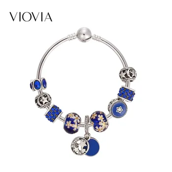 VIOVIA Star Moon Võlu Mujer Käevõrud Luksus Ehted Fashion Bangles Sinine Klaas Helmed Naiste Pulseras Mujer Feminina B17100