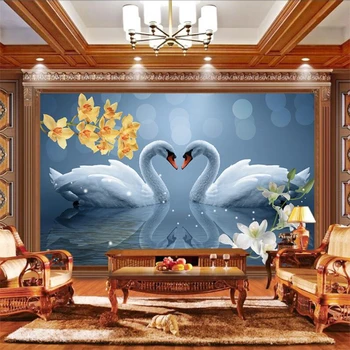 wellyu de papel parede Kohandatud taustpildi Romantiline soe Luik Magnolia elutuba abielu toas seina papier peint tapety