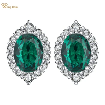 Wong Vihm 100% 925 Sterling Silver Ovaal Lõigatud 6*8MM Lab Emerald Ruby, Sapphire Gemstone Marquise Naastud Kõrvarõngad Ehted Hulgimüük
